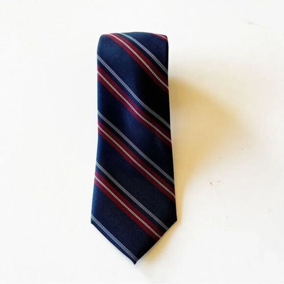 Tommy Hilfiger Navy Red Striped Silk Tie Professional Work Politics Office New - Picture 2 of 7